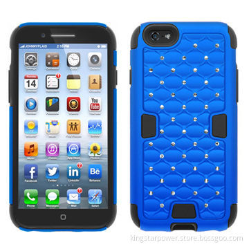 Silicone+PC Case for iPhone 6/iPhone 6 Plus, Crystal Diamond Rhinestone StuddedNew